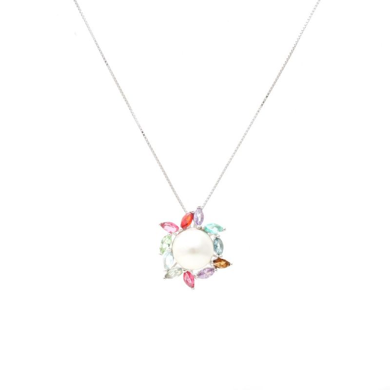 Colar Pérola Catavento Cristal Podange Prata 925
