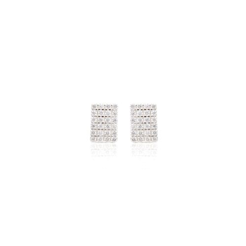 Brinco Retângulo Zircônia Branca Prata 925