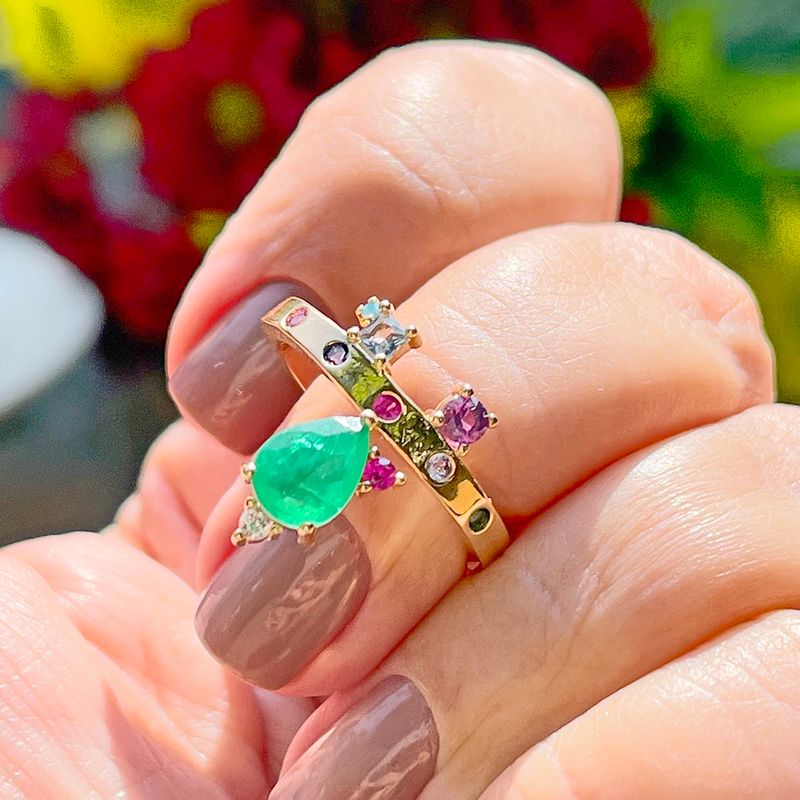 Anel-Gota-Coroa-Fusion-Esmeralda-Banho-de-Ouro-18K