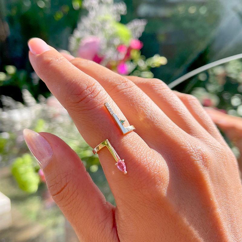 Anel-Cristal-Turmalina-Rosa-Reto-com-Formas-Banho-de-Ouro-18K