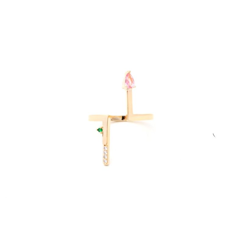 Anel-Cristal-Turmalina-Rosa-Reto-com-Formas-Banho-de-Ouro-18K