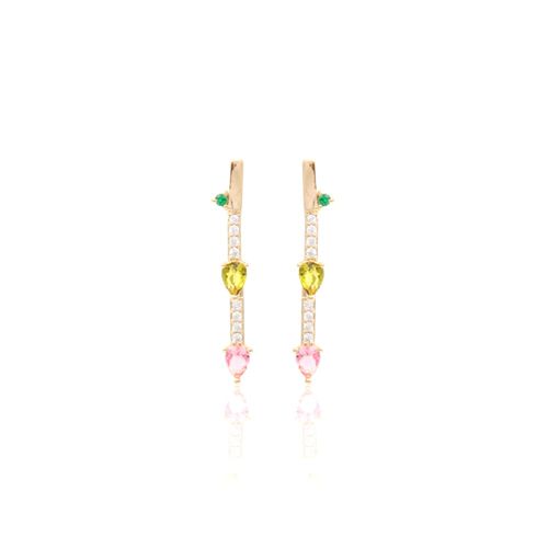 Brinco Formas Cristal Turmalina Rosa com Formas Banho de Ouro 18K (promoção 50%)