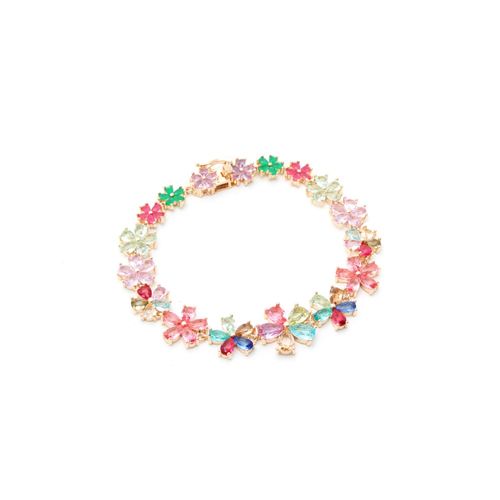 Pulseira Cristal Ametista  Flores Banho de Ouro 18K 17cm