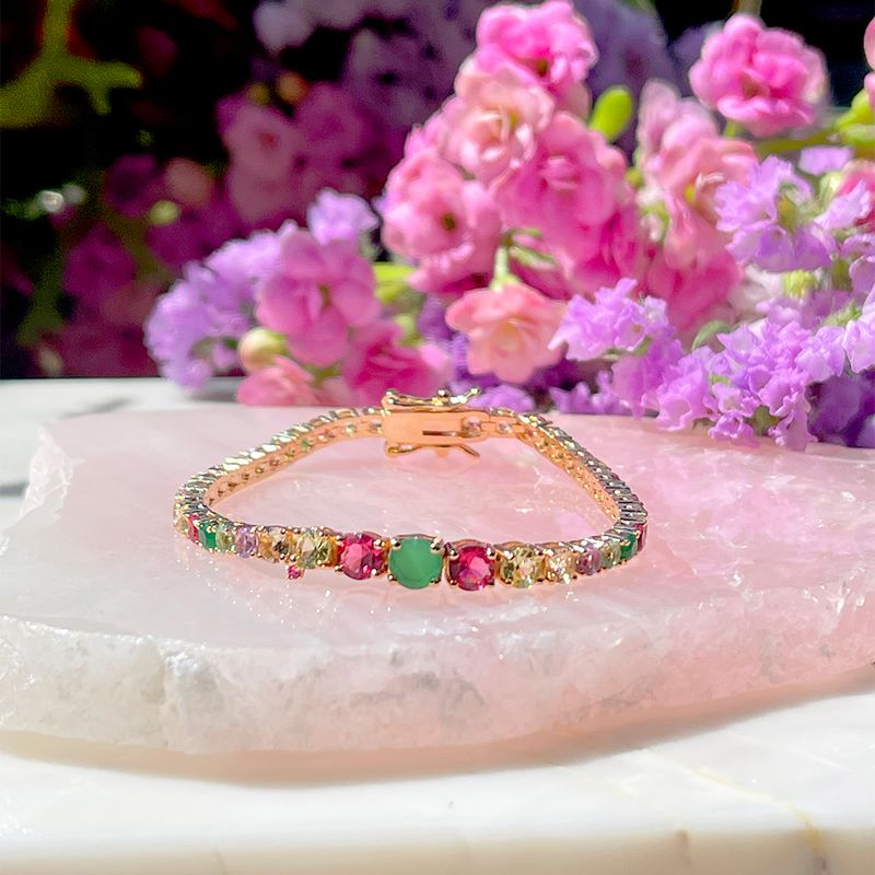 Pulseira-Riviera-Cristal-Esmeralda-Riviera-Redondos-Banho-de-Ouro-18K