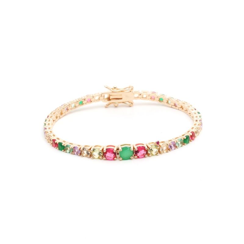 Pulseira-Riviera-Cristal-Esmeralda-Riviera-Redondos-Banho-de-Ouro-18K