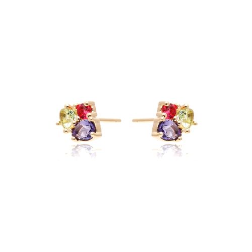 Brinco cristal ametista formas banho de ouro 18k