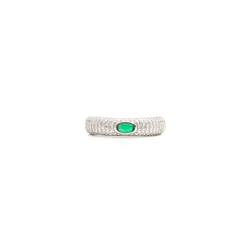 Anel Fusion Esmeralda Oval Com Cravação Pavê aro 17