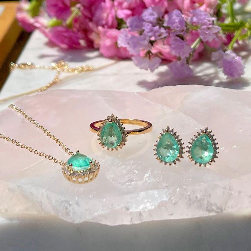 Brinco-Fusion-Esmeralda-Colombiana-Gota-Cravacao-em-Garras-Banho-de-Ouro-18K