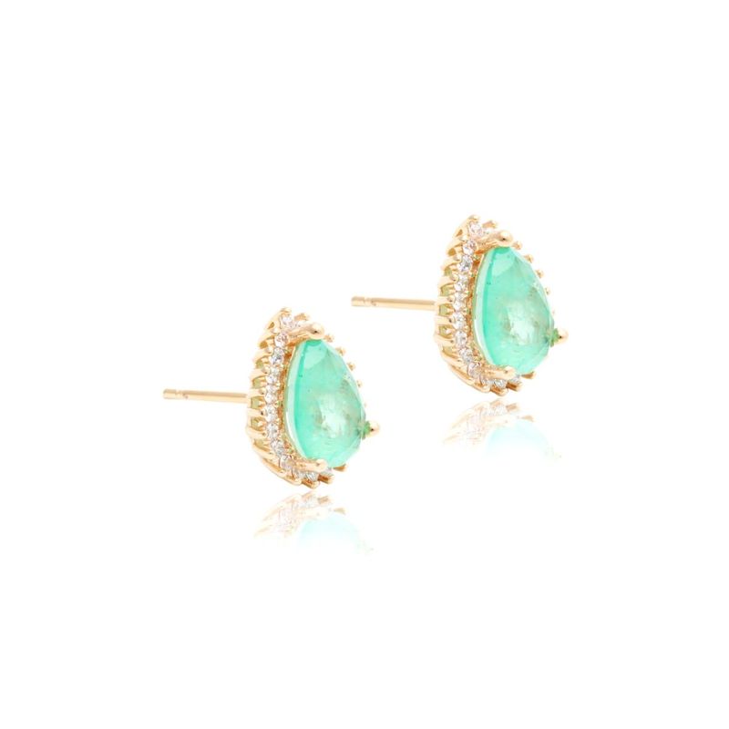 Brinco-Fusion-Esmeralda-Colombiana-Gota-Cravacao-em-Garras-Banho-de-Ouro-18K