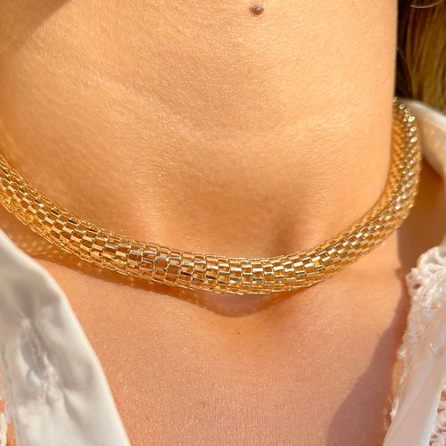Colar liso maleável rabo de rato banho de ouro 18k 40cm