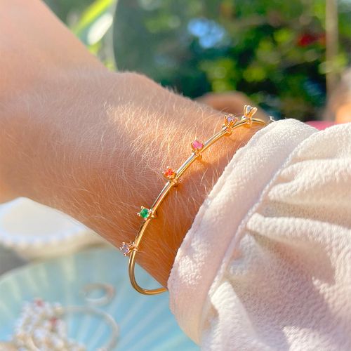 Bracelete Zirconia Colorida Cravação em Garras Banho de Ouro 18K (promoção 50%)