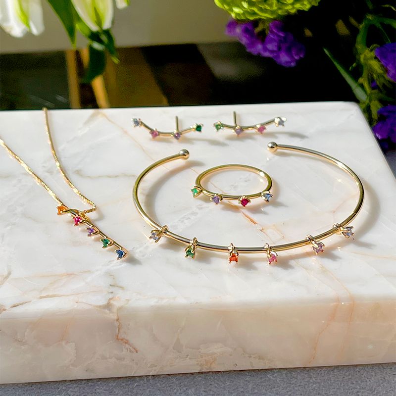Bracelete-Zirconia-Colorida-Cravacao-em-Garras-Banho-de-Ouro-18K