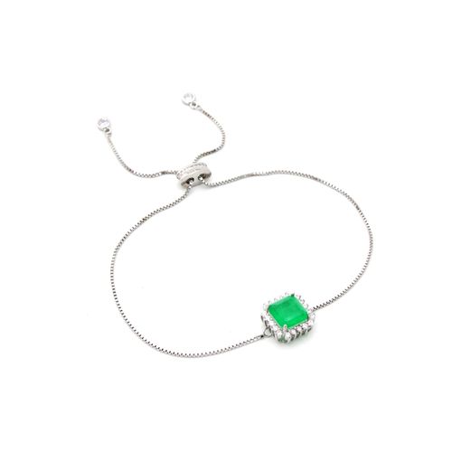 Pulseira fusion esmeralda quadrado cravação garras prata 925 regulavel