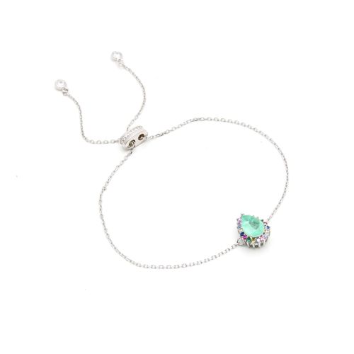 Pulseira fusion esmeralda colombiana zirconia colorida gota com cravação em garras 5x2 regulavel
