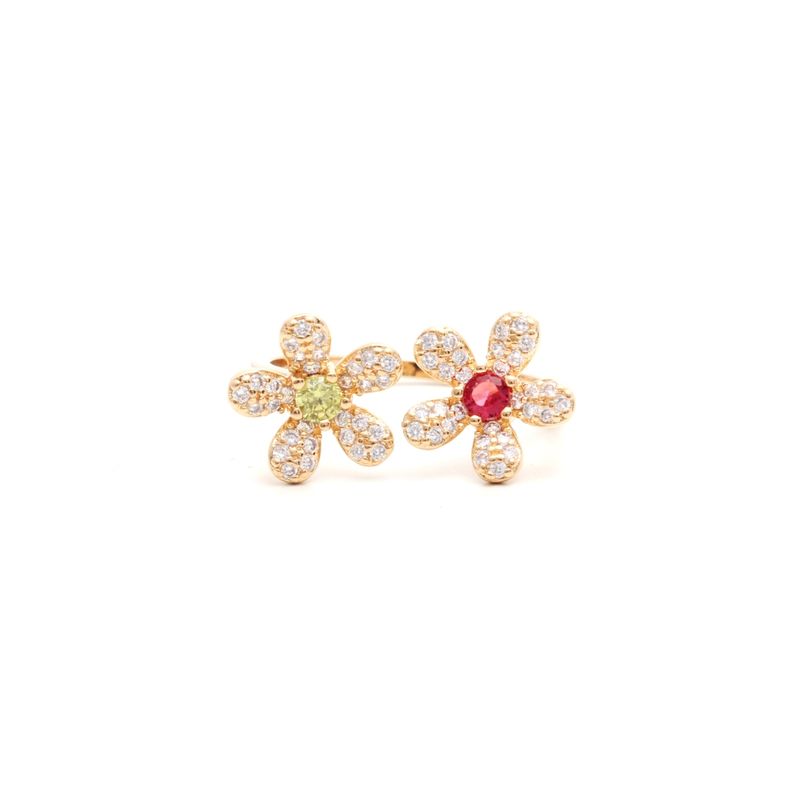 Anel-Cristal-Turmalina-Rosa-Flores-Cravacao-em-Garras-Banho-de-Ouro-18K-