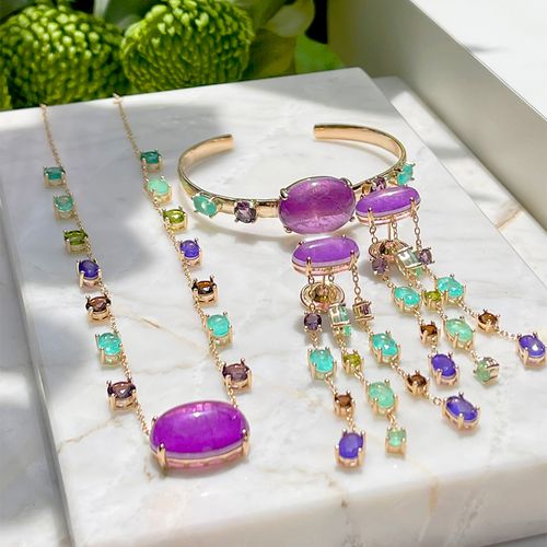 Bracelete Fusion Ametista Oval com Cravação em Garras Banho de Ouro 18K Tamanho único