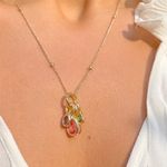 Colar-Pingentes-Formas-Cristal-Turmalina-Rosa-Cravacao-Maia-Inglesa-Banho-de-Ouro-18K