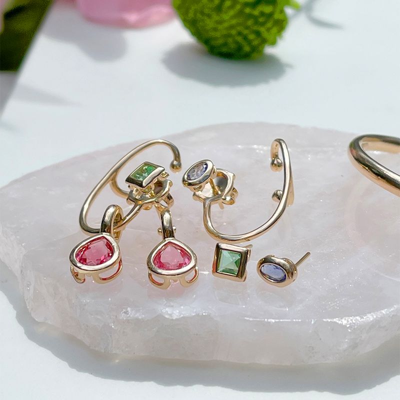 Brinco-Ear-Cuff-Cravacao-Meia-inglesa-Cristal-Turmalina-Rosa-Banho-de-Ouro-18K-