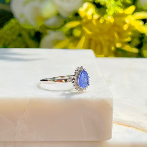 Anel Fusion Tanzanita Gota Cravejada em Garras Prata 925 aro 19