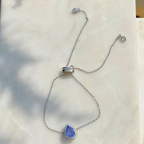 Pulseira fusion tanzanita gota cravejada em garras prata 925 regulavel