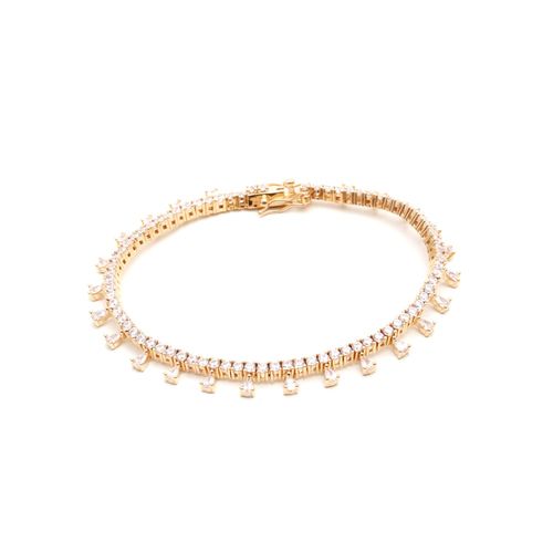 Pulseira Chuva de Gotas Cravejadas em Garras Zircônia Branca Banho de Ouro 18K  16cm