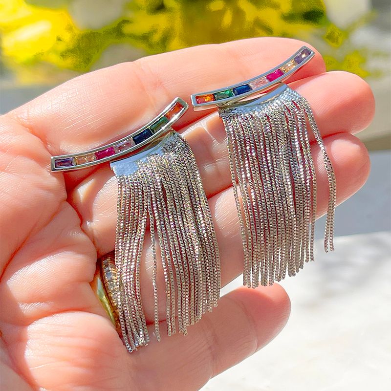 Brinco-Cristal-Podange-Retangulos-com-Franja-Banho-de-Diamante-
