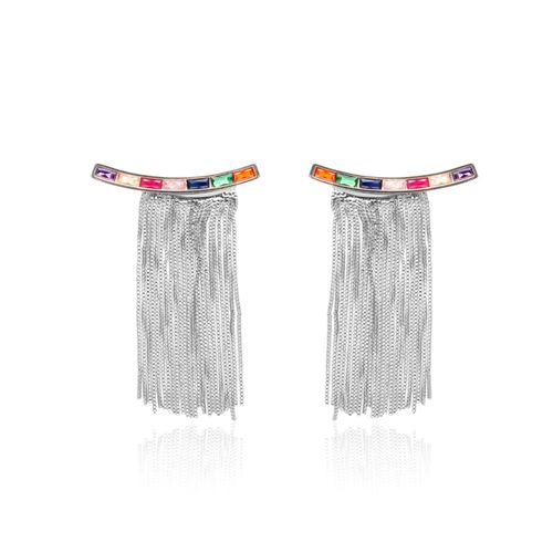 Brinco Cristal Podange Retângulos com Franja Banho de Diamante