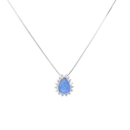 Colar fusion tanzanita gota cravejada em garras prata 925 51cm
