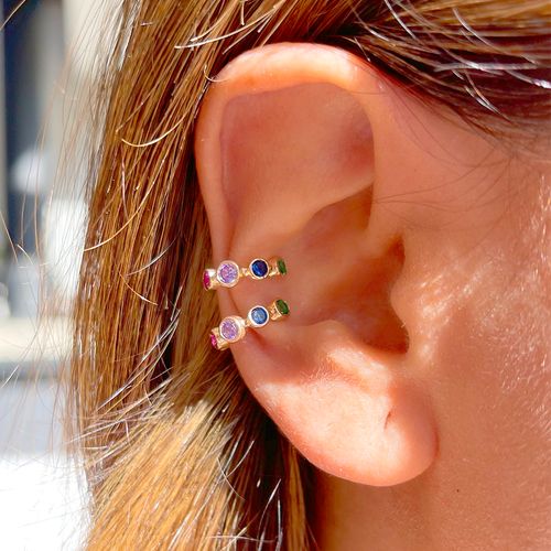 Piercing bolinhas cristal turmalina rosa banho de ouro 18k
