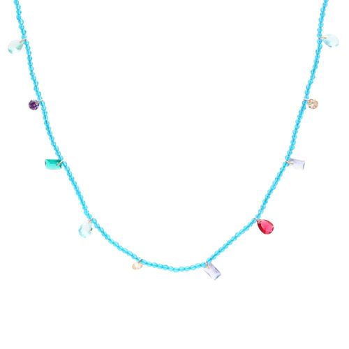 Colar fio pingentes cristal topázio azul banho de ouro 18k