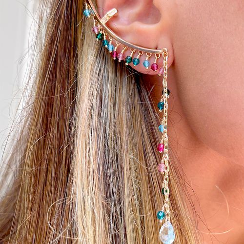 Brinco ear cuff pedrinhas cristal turmalina rosa banho de ouro 18k (promoção 50%)