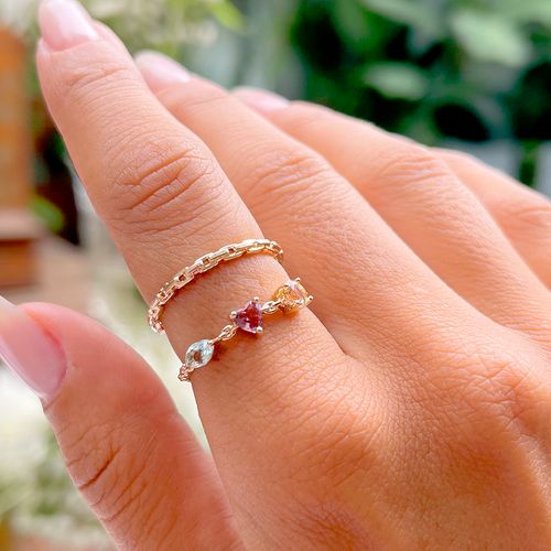 Kit de Anéis Formas Cristal Citrino 2 Unidades Banho de Ouro 18K