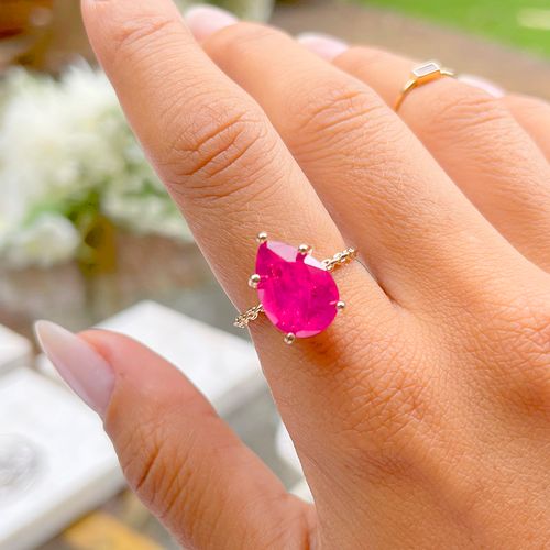 Anel Gota Fusion Turmalina Rosa Banho de Ouro 18K