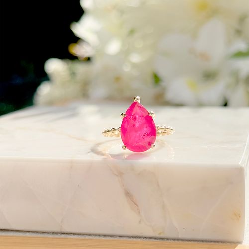 Anel Gota Fusion Turmalina Rosa Banho de Ouro 18K