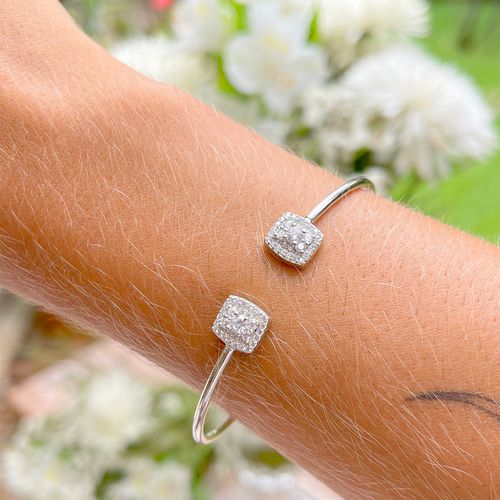 Bracelete quadrado cravejado zircônia branca prata 925