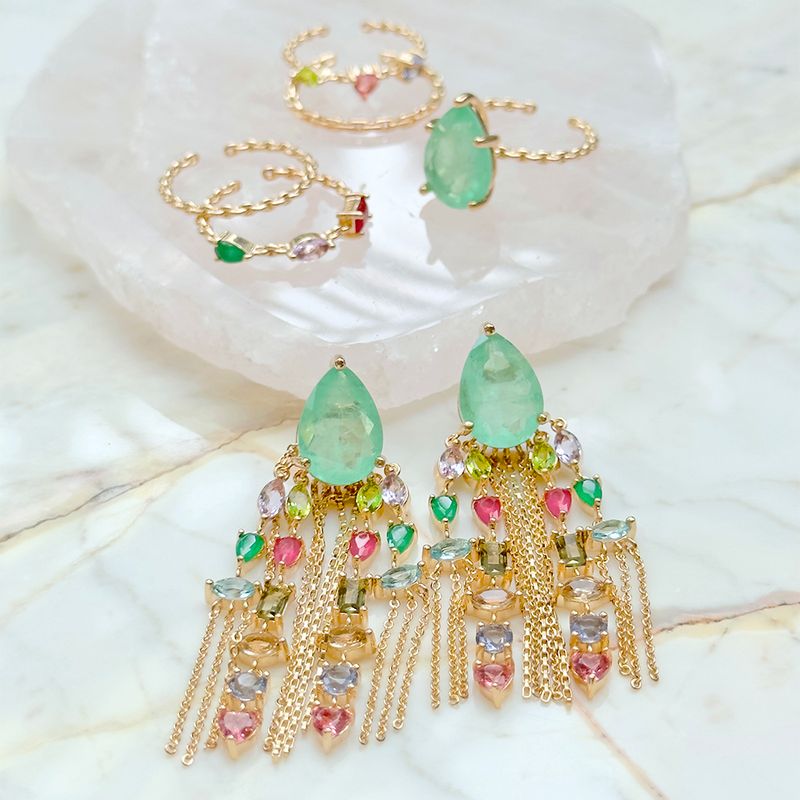 Brinco-fusion-esmeralda-colombiana-cristal-rubi-cristal-peridoto-gota-tassel