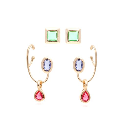Brinco ear cuff cristal turmalina rosa cravação meia-inglesa banho de ouro 18k