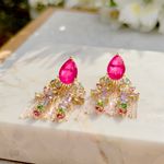 Brinco-gota-franja-cravejada-fusion-turmalina-rosa-banho-de-ouro-18k