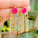 Brinco-gota-franja-cravejada-fusion-turmalina-rosa-banho-de-ouro-18k