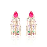 Brinco-gota-franja-cravejada-fusion-turmalina-rosa-banho-de-ouro-18k