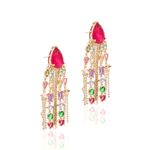 Brinco-gota-franja-cravejada-fusion-turmalina-rosa-banho-de-ouro-18k