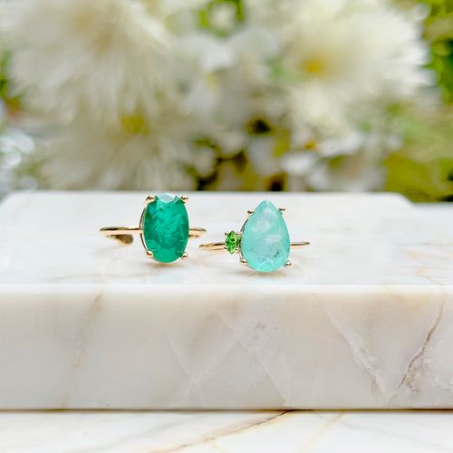 Kit de anéis oval gota fusion esmeralda 2 unidades banho de ouro 18k