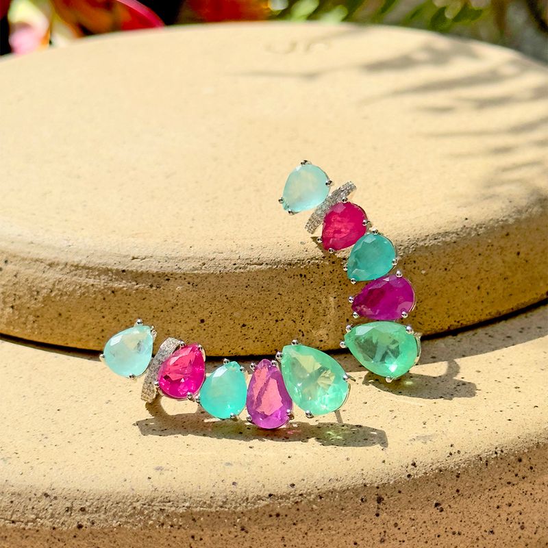 Brinco ear cuff gotas fusion ametista prata 925