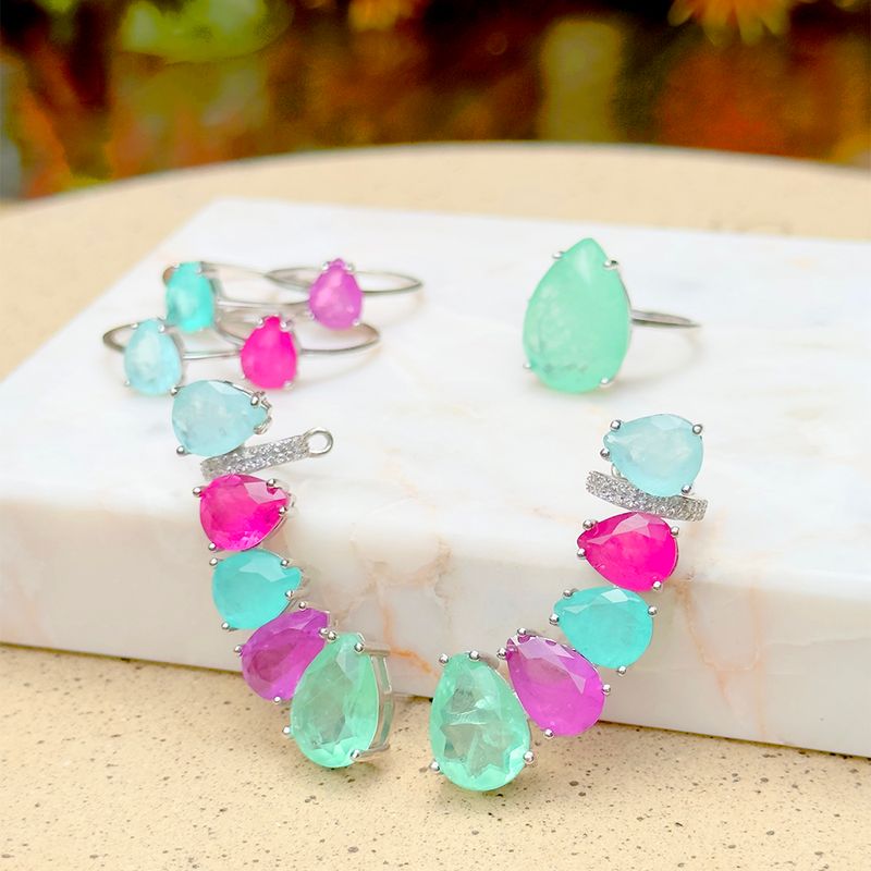 Brinco ear cuff gotas fusion ametista prata 925