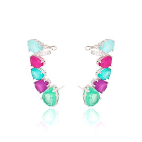 Brinco Ear Cuff Gotas Fusion Ametista Prata 925
