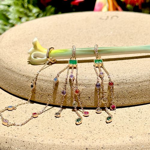 Brinco cristal esmeralda cristal citrino cristal turmalina rosa ear chain formas