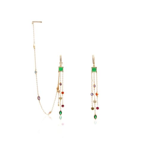 Brinco cristal esmeralda cristal citrino cristal turmalina rosa ear chain formas