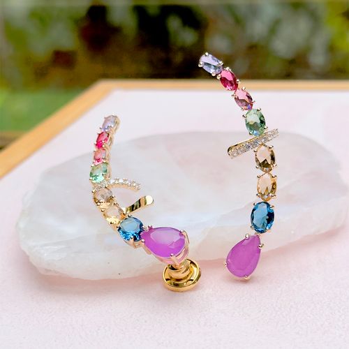 Brinco ear cuff fusion ametista banho de ouro 18k