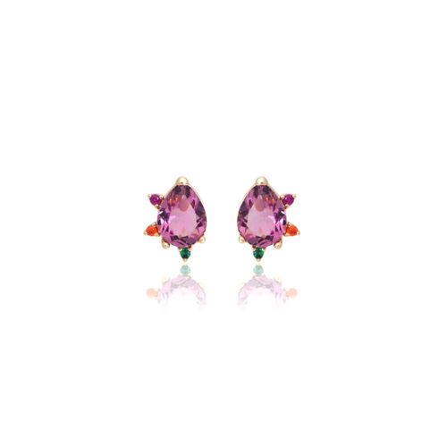 Brinco gota cristal ametista zircônia colorida banho de ouro 18k
