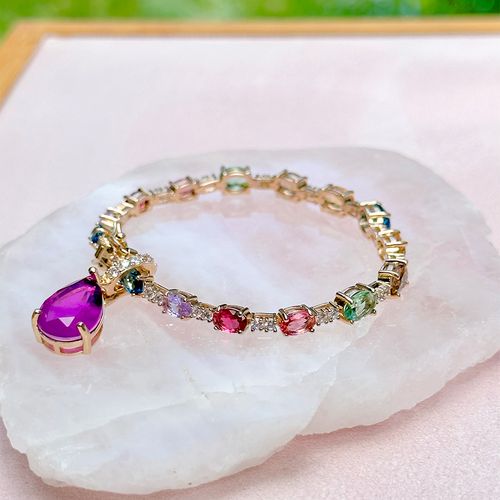 Pulseira gota fusion ametista 18 cm banho de ouro 18k